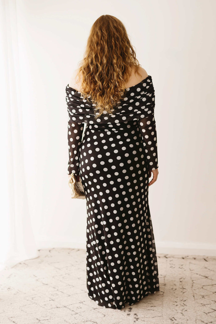 AFRM Thelma Off Shoulder Mesh Maxi Dress - Black