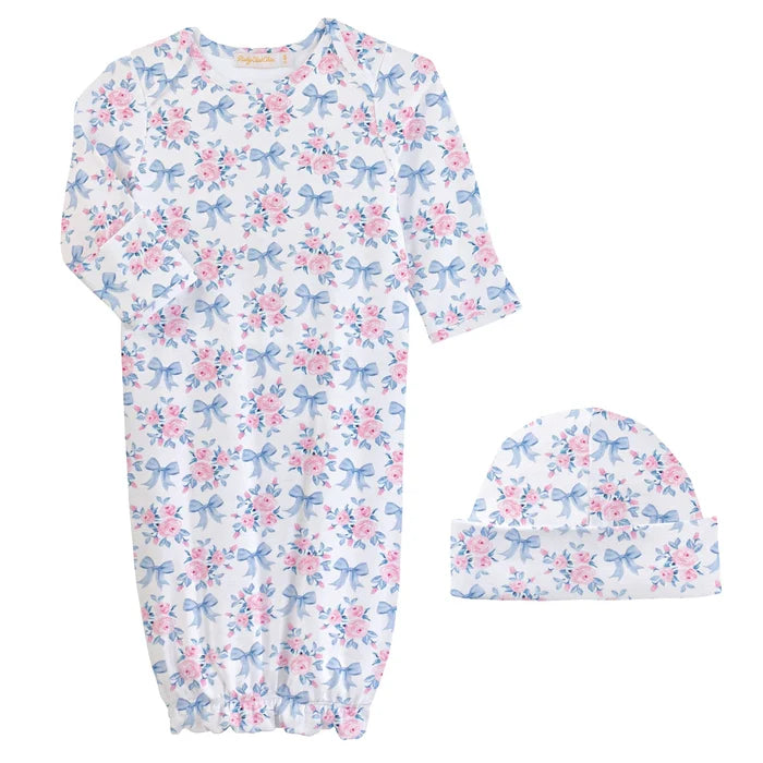 Blue Floral Bows Gown and Hat Set
