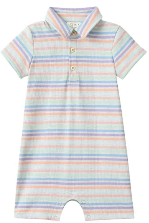 DRIFT PEACH MULTI STRIPE Polo Romper