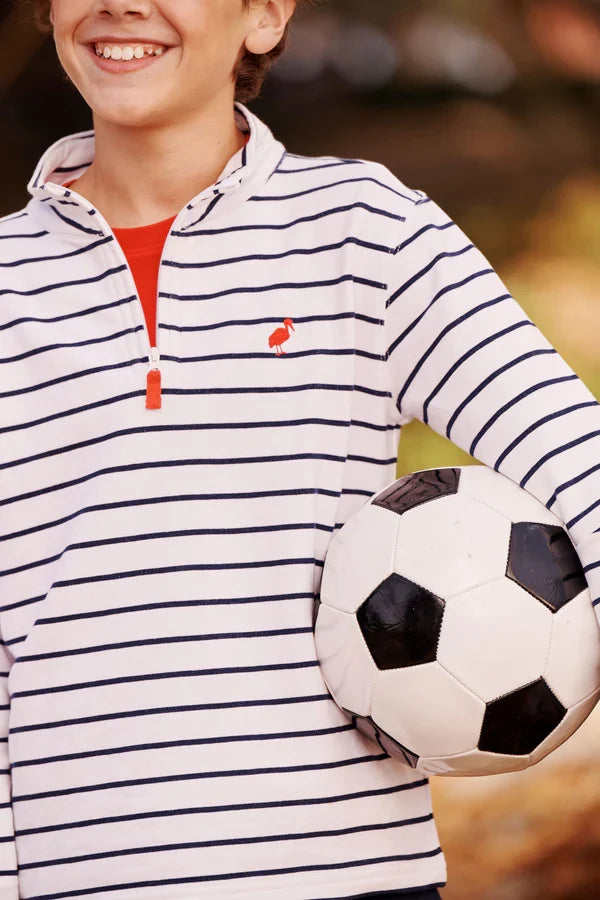 Hayword Half Zip - Nantucket Navy Stripe with Richmond Red Stork
