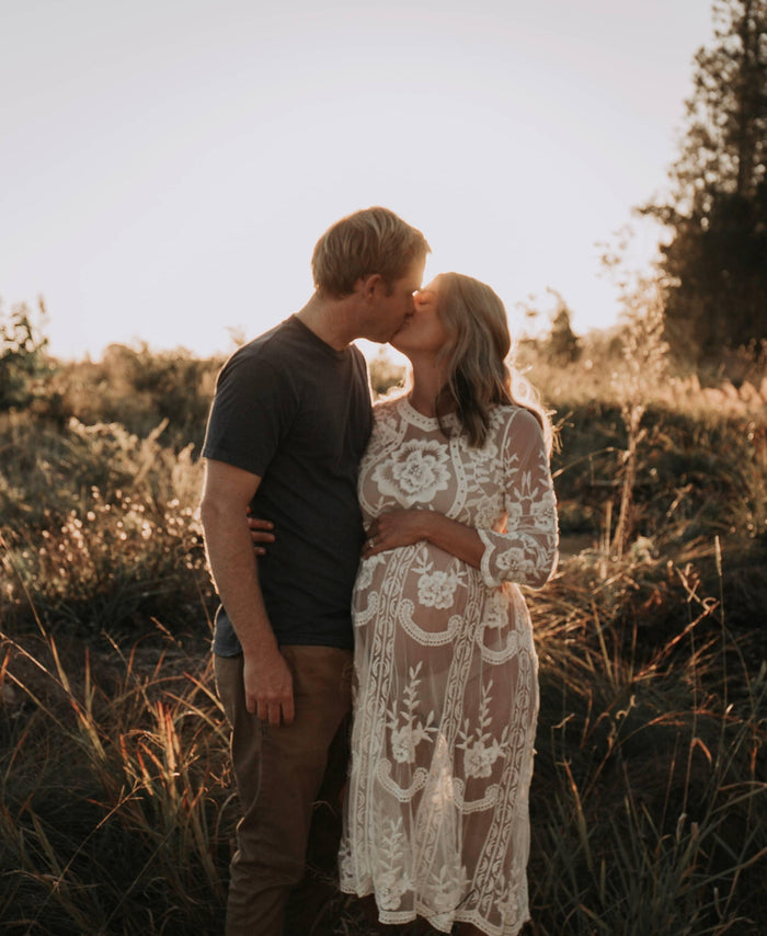 Versatile Crochet Floral Lace Pregnancy Dress - Madeleine Ivory Lace Midi Dress - Maternity Dress Hire