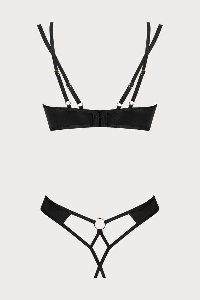 Obsessive Nesari Bra & Crotchless Thong Black