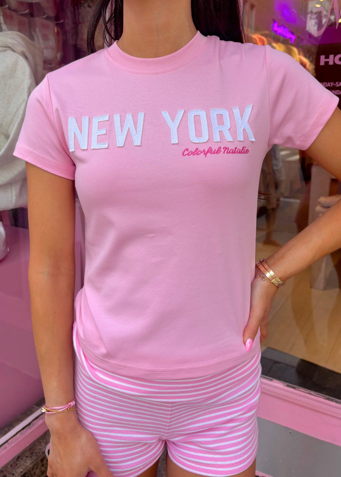 New York Pink Stitch Baby Tee