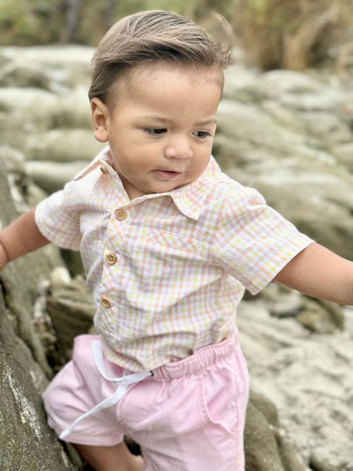 Peach/lemon plaid - HELFORD Woven onesie