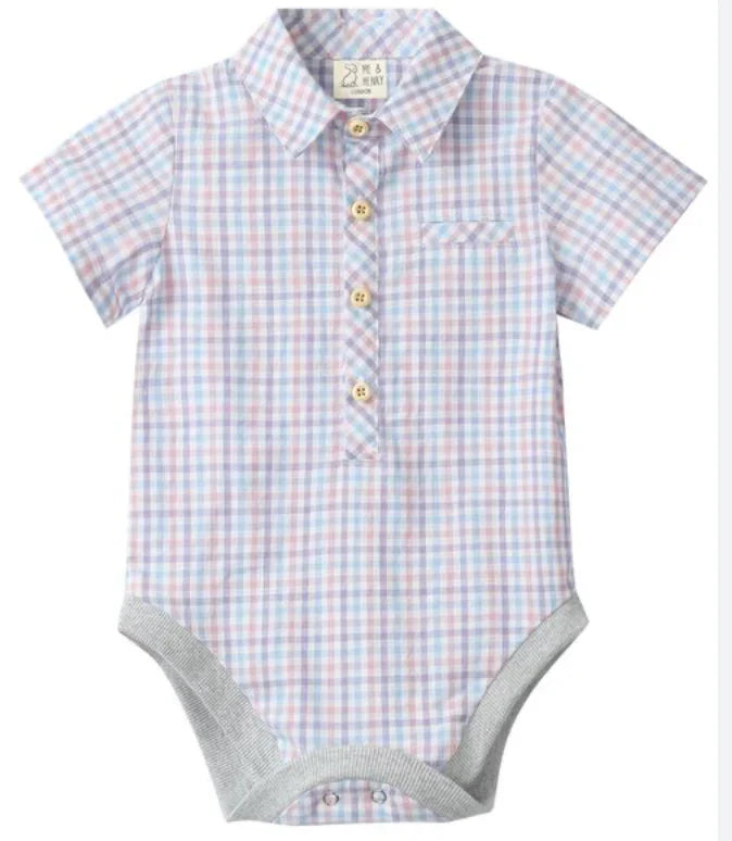 PINK/BLUE/LILAC PLAID HELFORD WOVEN ONESIE