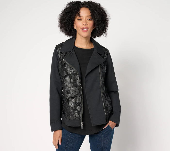 Ponte Royal And Lace Moto Jacket