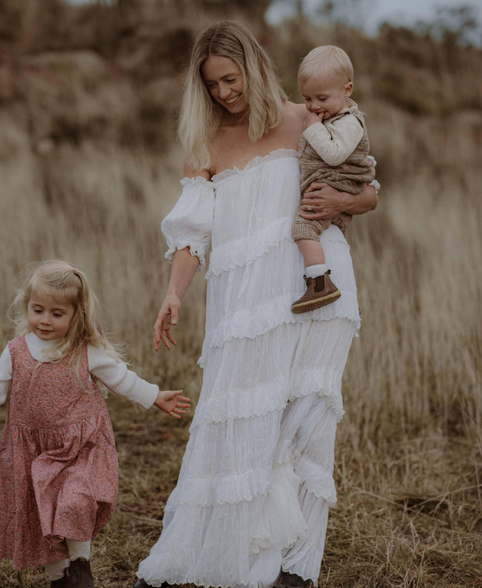 Adjustable Drawstring Maternity Dress Hire with Off Shoulder Design: Rooh Collective Esha II Maxi Dress