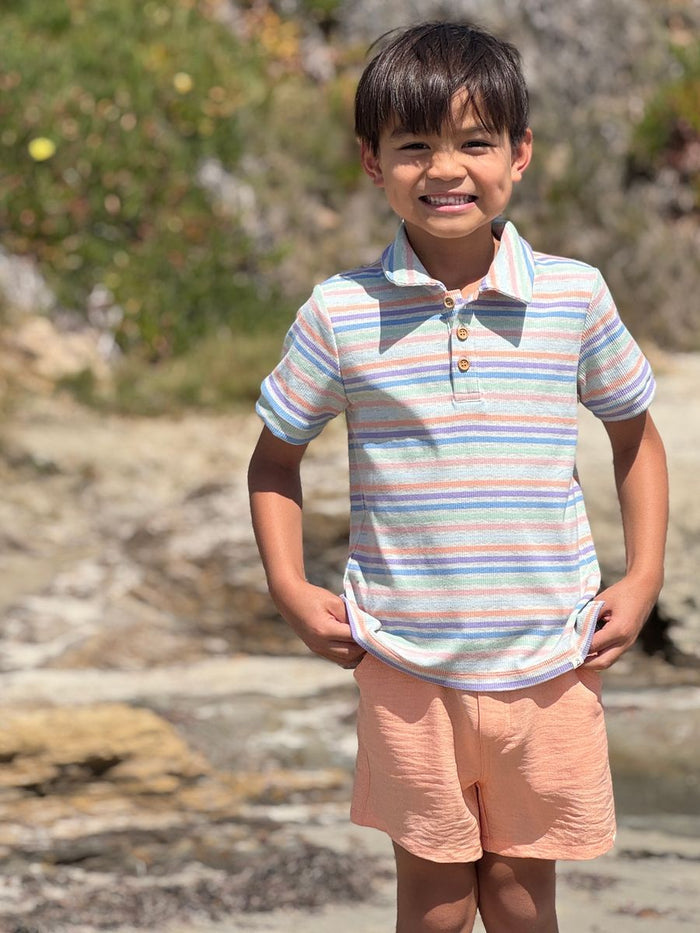 SHIPPING Polo - Peach multi stripe