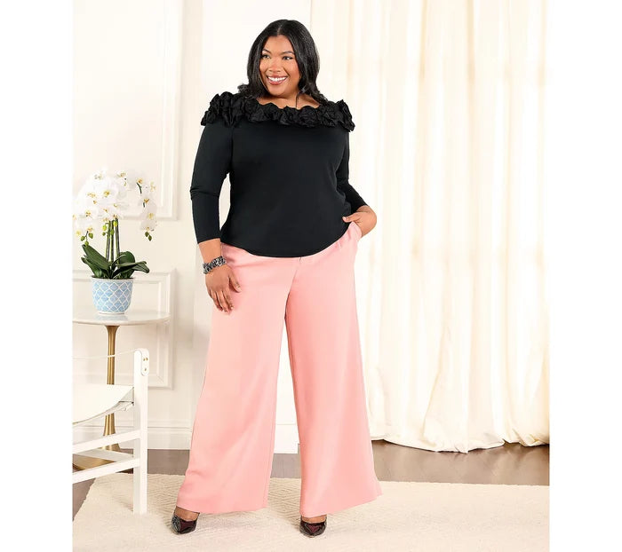 Silky Ponte Top with Rosette Detail