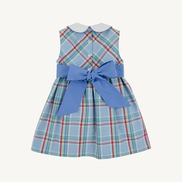 Sleeveless Cindy Lou Sash Dress - Kensington Court Plaid with Barbados Blue