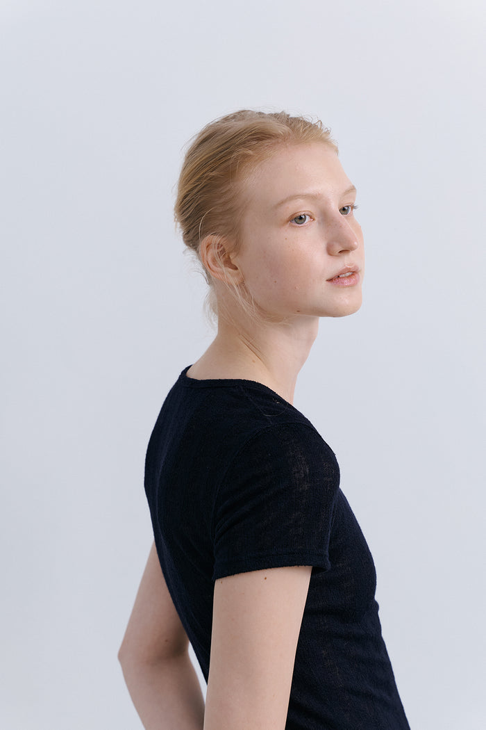 'TAKISADA' WOOL SHORT SLEEVE T - NAVY
