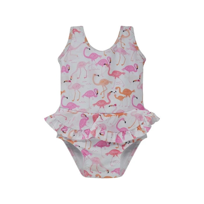 UPF50+ Ruffle Swimsuit - Flamingo Love