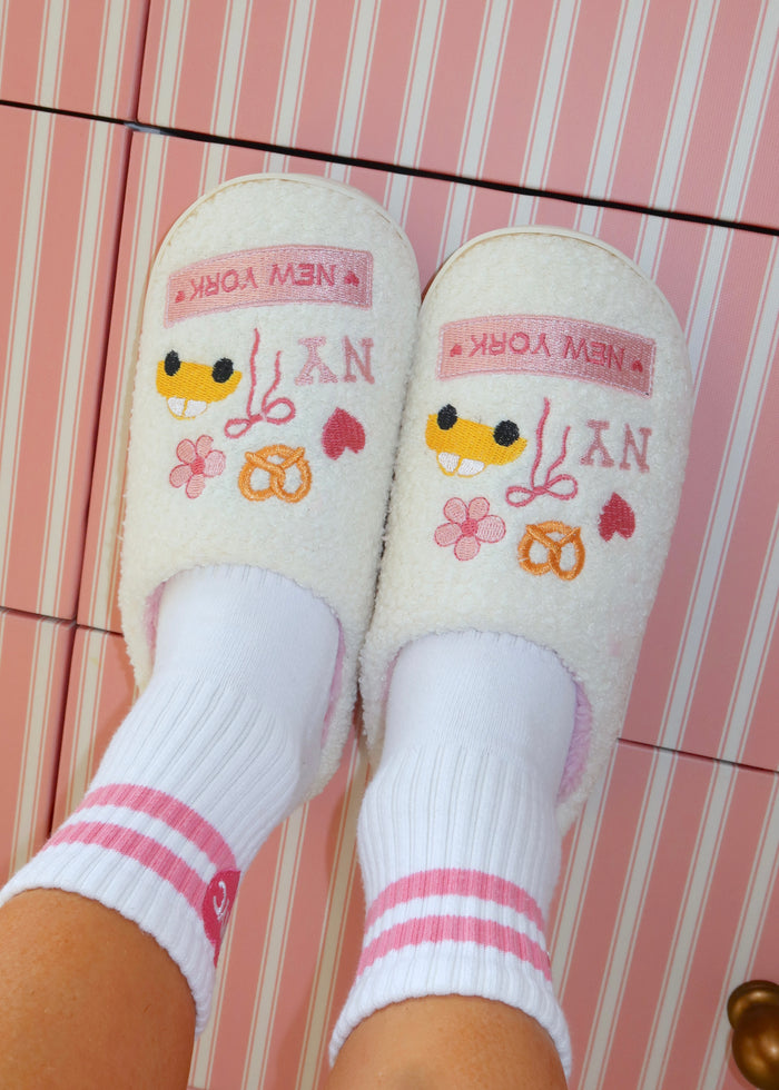 White NY Themed Slippers