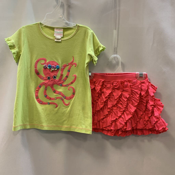 2 Pc Skort Ruffles and Octopus Shirt