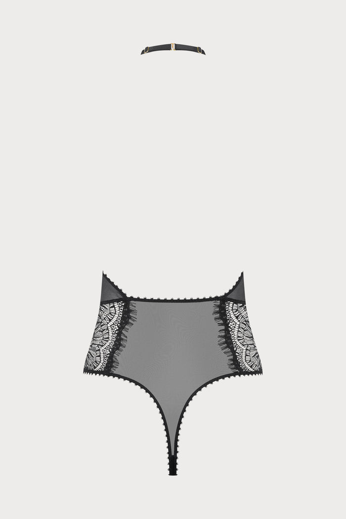 Maison Close Accroche Coeur V Neck Thong Bodysuit Black