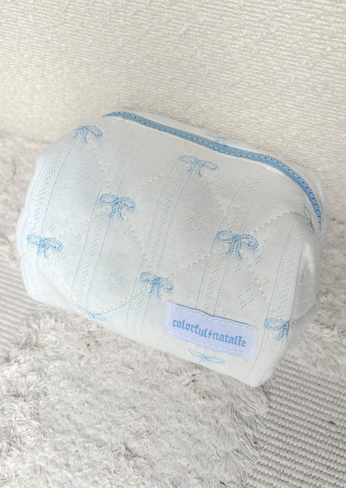 Blue Bows Small Embroidered Makeup Bag