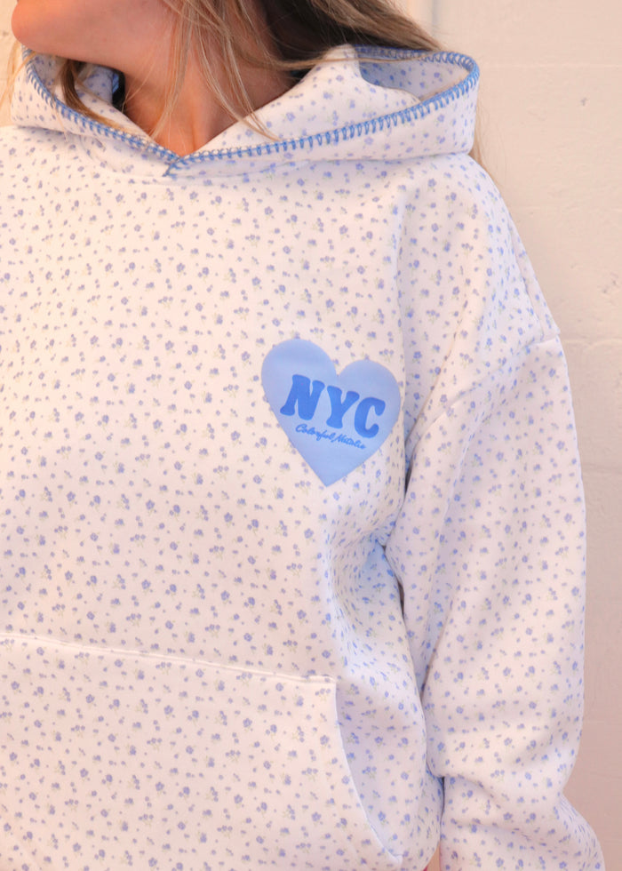 Blue Floral Heart Puff Hoodie