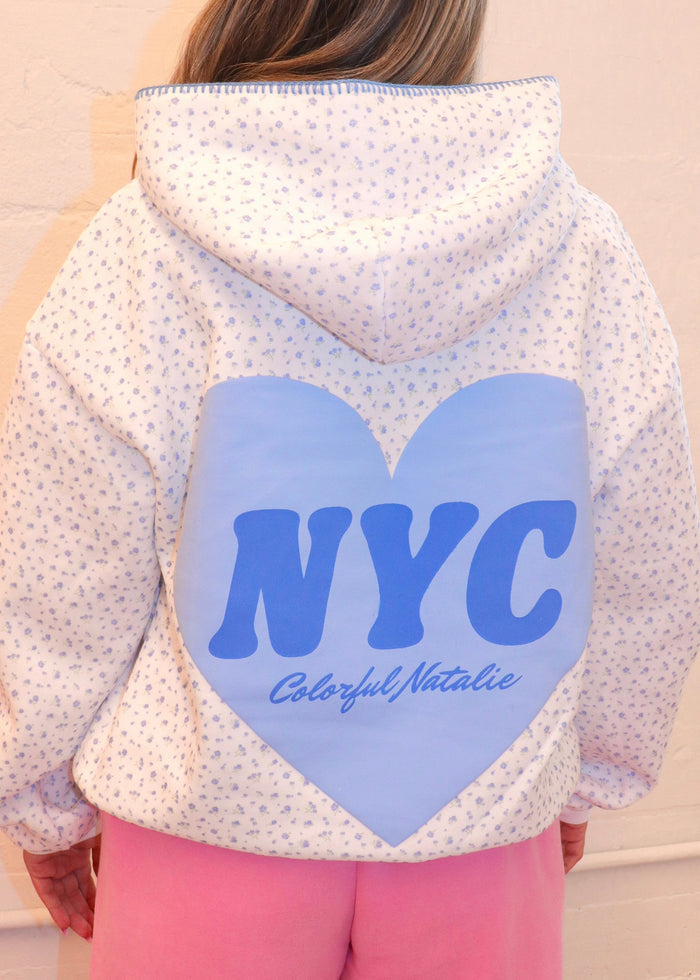 Blue Floral Heart Puff Hoodie