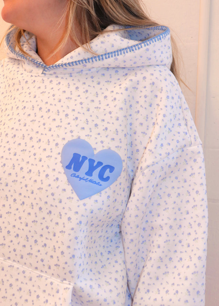 Blue Floral Heart Puff Hoodie