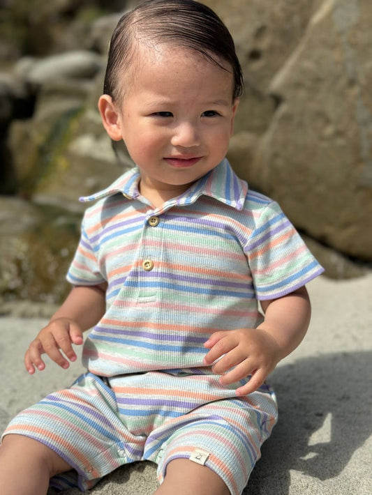 CAMBORNE romper - Peach multi stripe