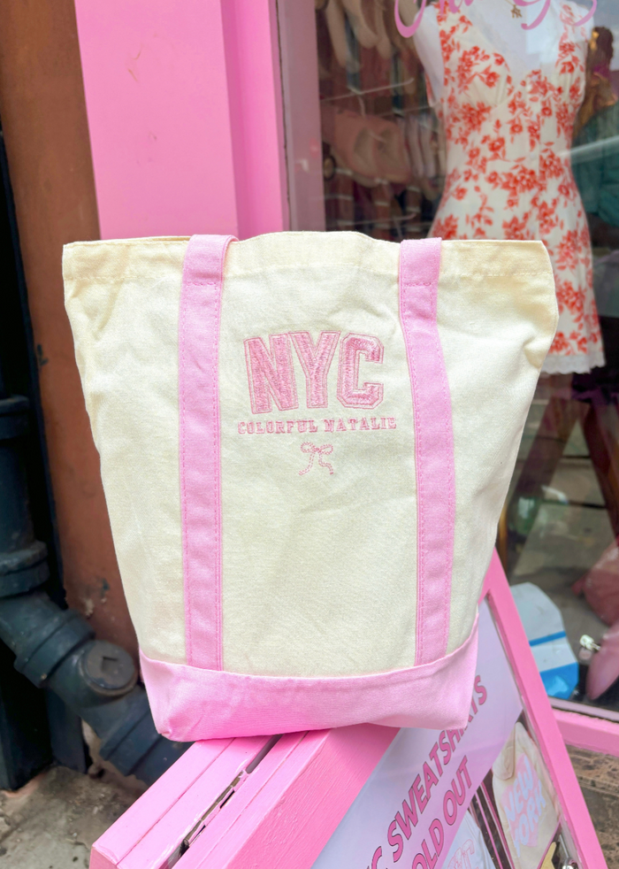 Colorful Natalie Pink Embroidered Tote Bag