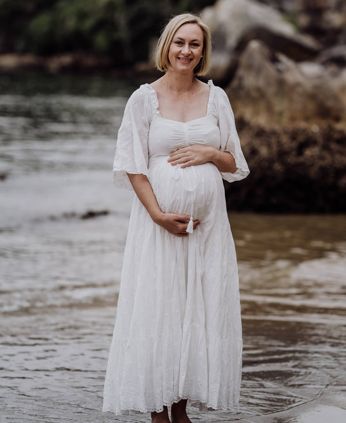 Coven & Co Starlight Gown - White - Maternity Dress Hire - Sweetheart Neckline