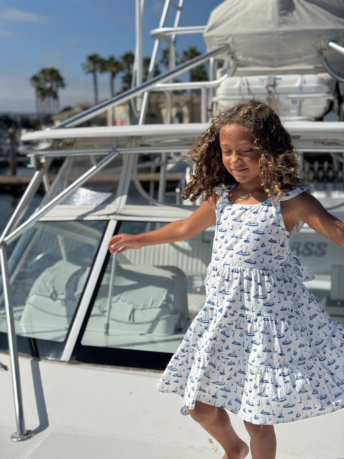 EMMIE DRESS - Navy Sailboats
