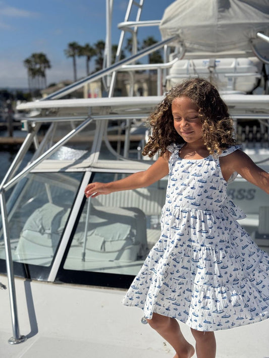 EMMIE DRESS - Navy Sailboats