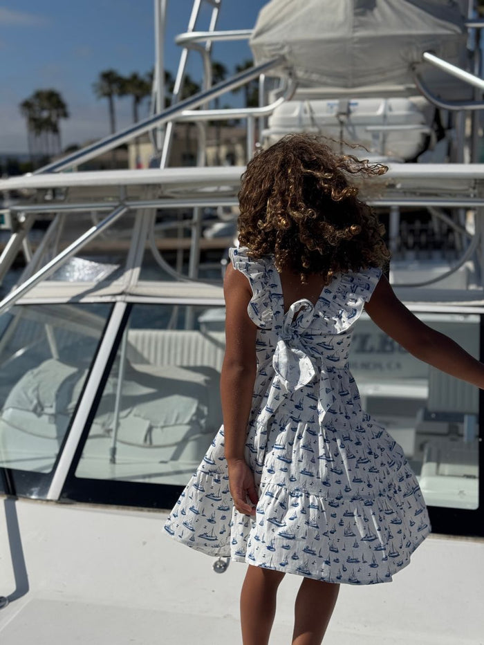 EMMIE DRESS - Navy Sailboats