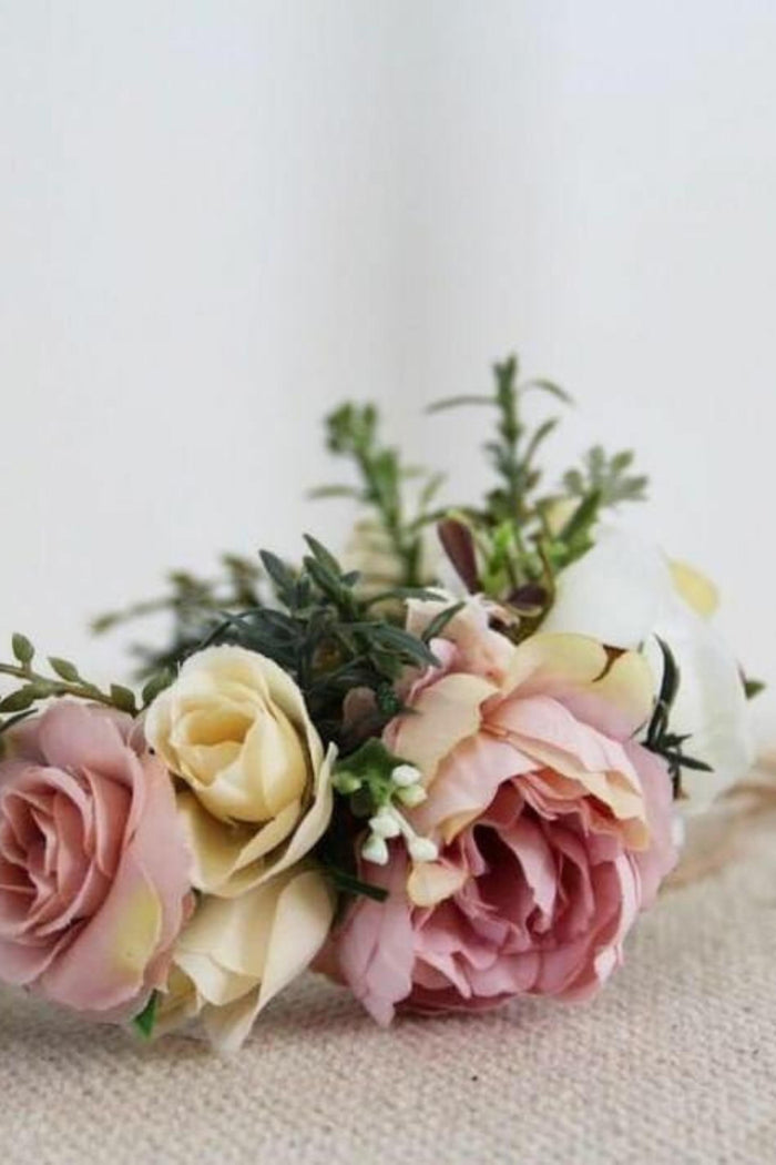 Adult Size Flower Crown - Handmade Artificial Flower Crowns for Rent - Maternity Dress Hire - Flower Crown - Pink, White and Cream - Rustic Flower Crown - Boho Flower Crown - One Size Fits All Flower Crown