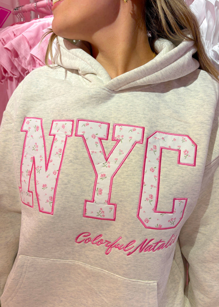 Grey Bow Lover Embroidered NYC Hoodie