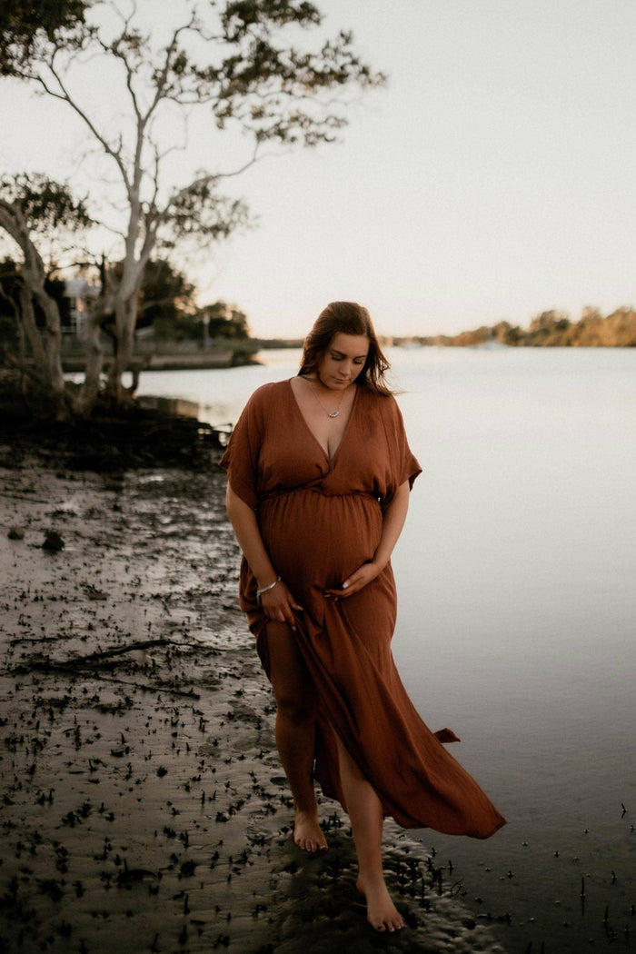Hazel & Folk Melody Maxi - Cinnamon: Size L Maternity Dress Hire - Size XL Maternity Dress Hire