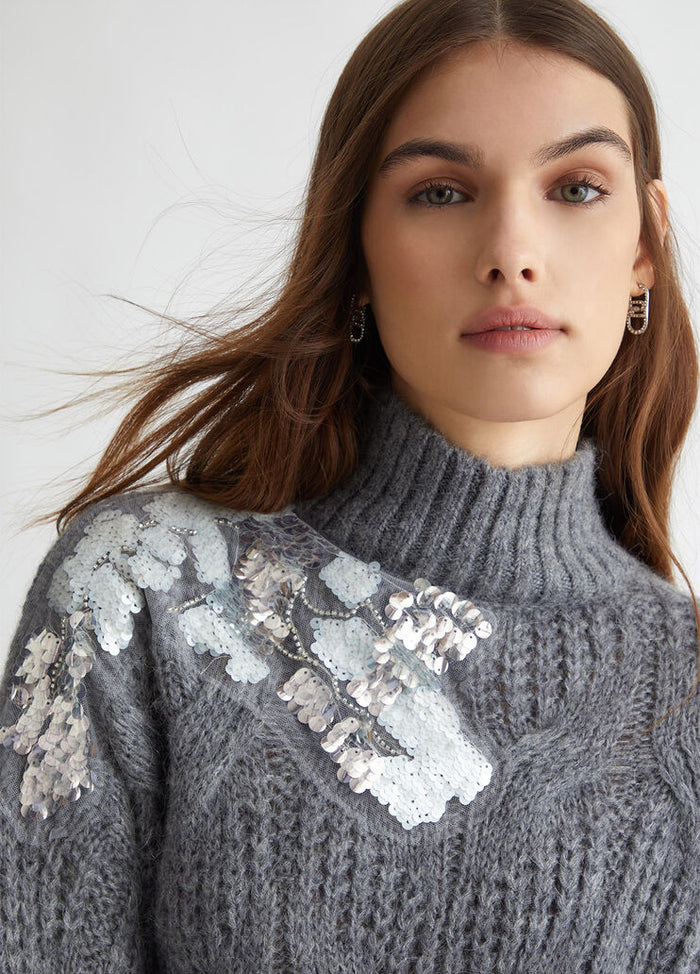 Liu Jo Maglia C/alto Motivo Spalla Grigio Donna