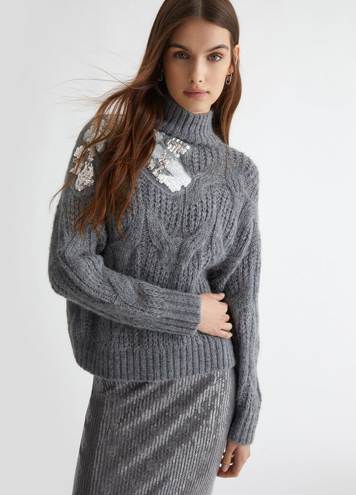 Liu Jo Maglia C/alto Motivo Spalla Grigio Donna