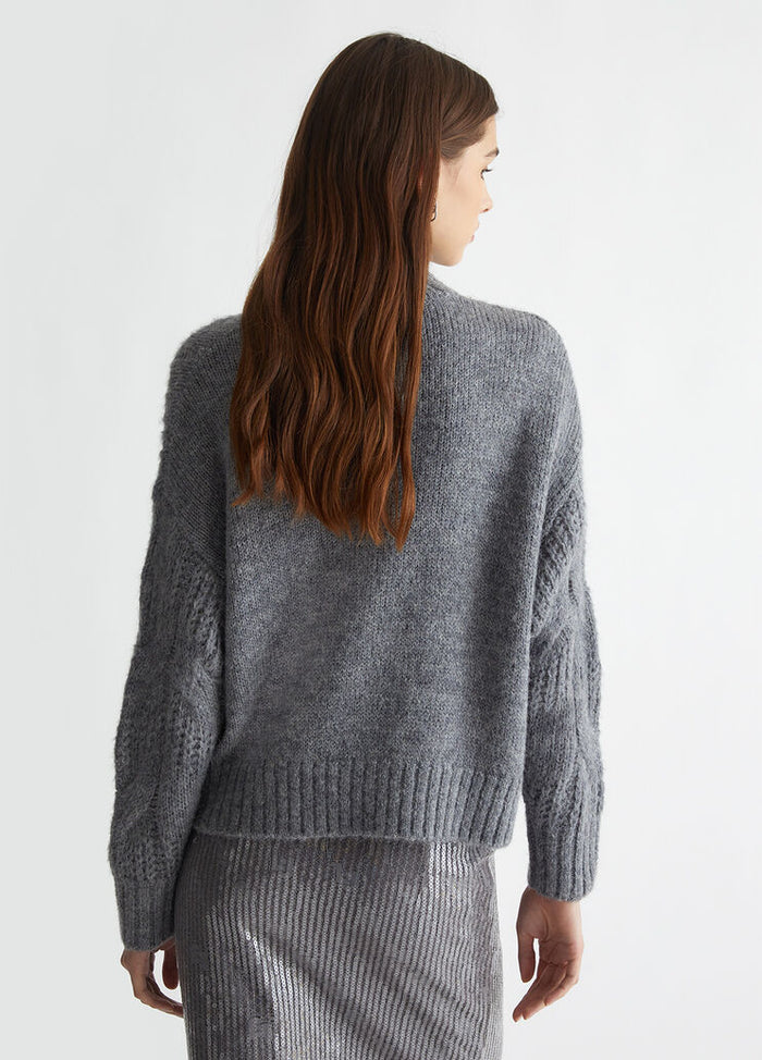 Liu Jo Maglia C/alto Motivo Spalla Grigio Donna