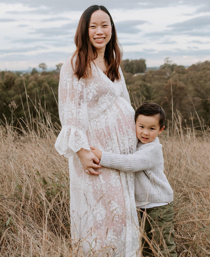 Comfortable Oversize Maternity Dress Hire: Lola Ivory Lace Maternity Maxi Dress