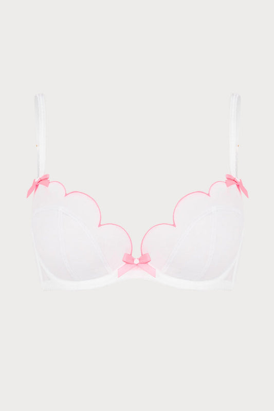 Lorna White & Pink Plunge Bra, Size UK 32E