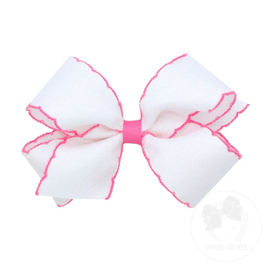 Medium Moonstitch Grosgrain Hair Bow with Contrasting Wrap- Hot Pink