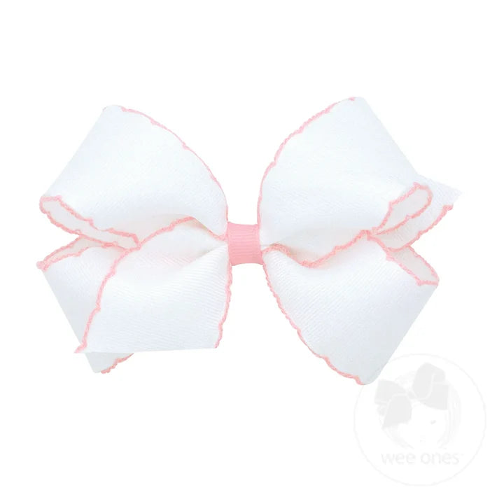 Medium Moonstitch Grosgrain Hair Bow with Contrasting Wrap- Light Pink