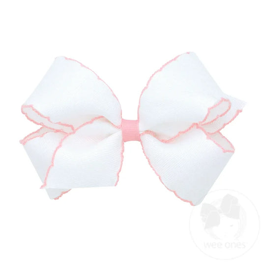Medium Moonstitch Grosgrain Hair Bow with Contrasting Wrap- Light Pink