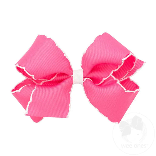 Medium Moonstitch Grosgrain Hair Bow with Contrasting Wrap-HT Pink/White
