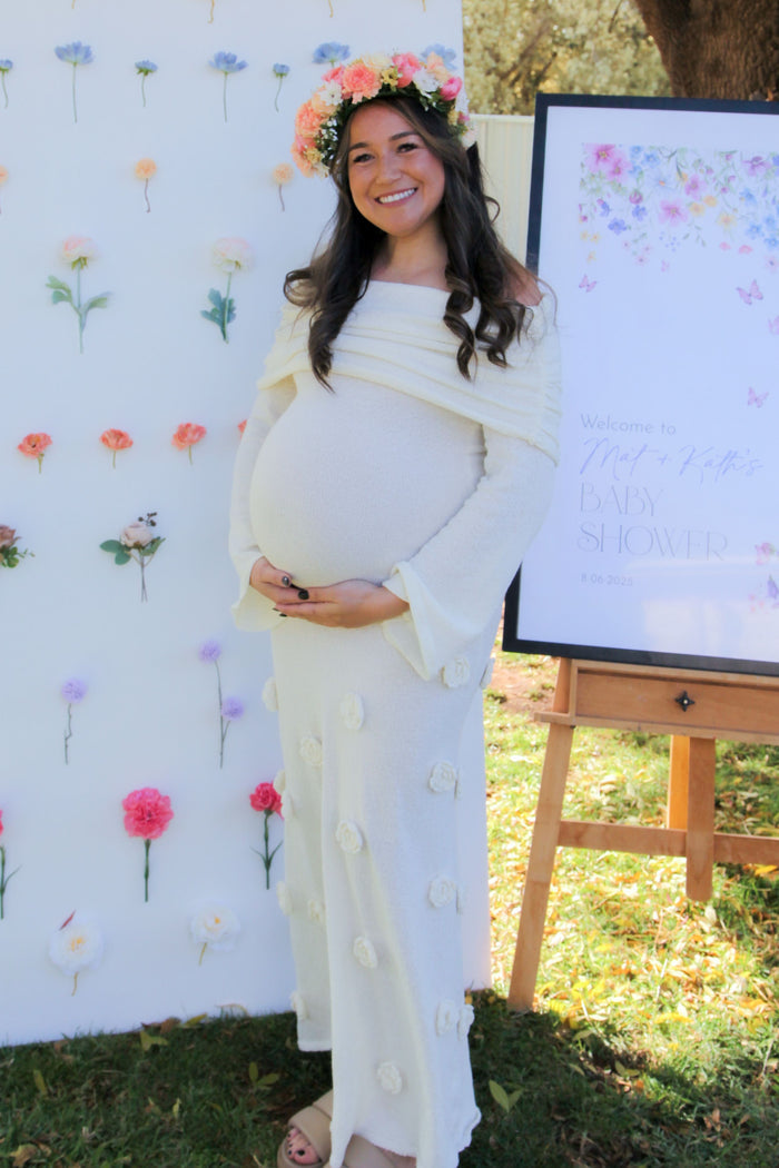Meshki Kiki Off Shoulder Knit Rose Maxi Dress