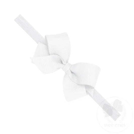 Mini Grosgrain Girls Hair Bow on a Soft Elastic Baby Band