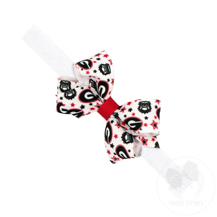 Mini Signature Collegiate Logo Print Grosgrain Hair Bow on Elastic Baby Band