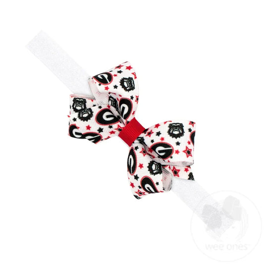 Mini Signature Collegiate Logo Print Grosgrain Hair Bow on Elastic Baby Band