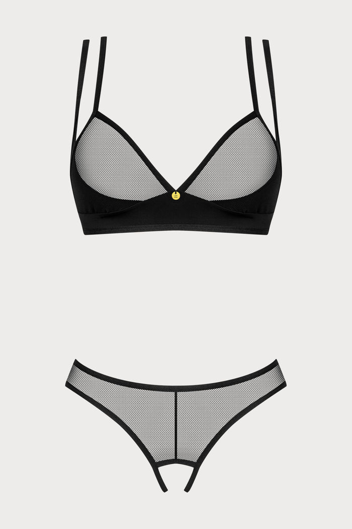 Obsessive Nesari Bra & Crotchless Thong Black