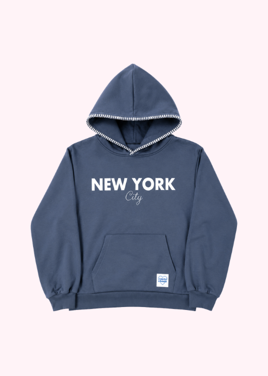 New York City Blue Frayed Hoodie
