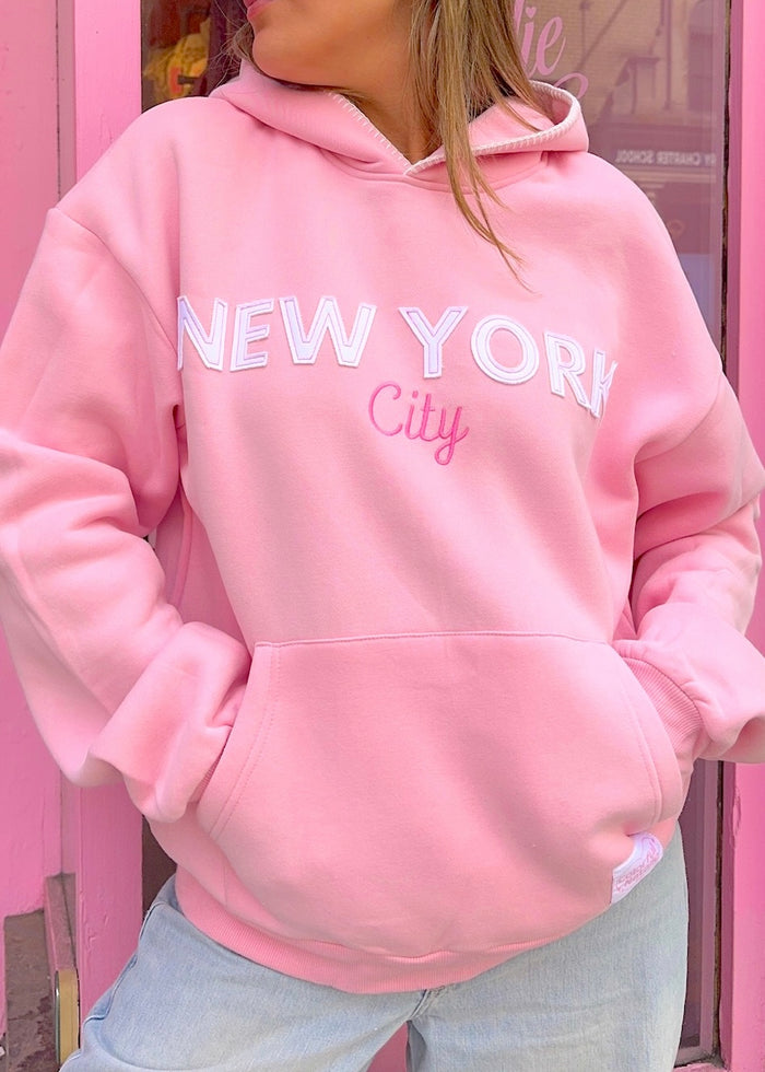 New York City Pink Frayed Hoodie