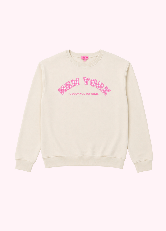 New York Cream Gingham Crewneck