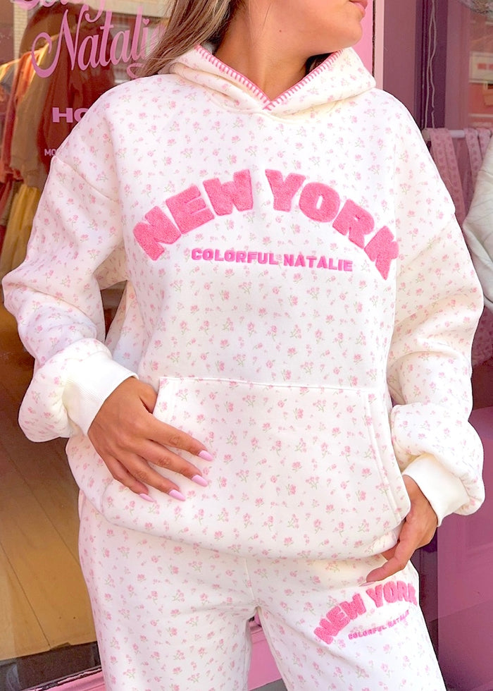 New York Floral Chenille Hoodie